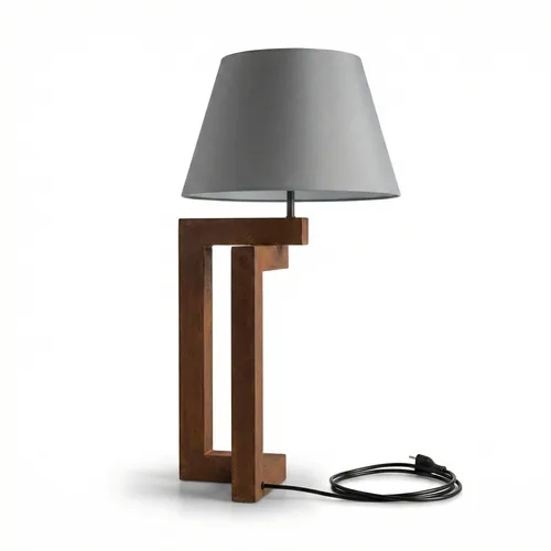 Lámpara de Mesa Corten Geometric en Base marrón óxido / Pantalla gris ceniza o crudo - Lámparas de mesa, Uruguay | La Perla