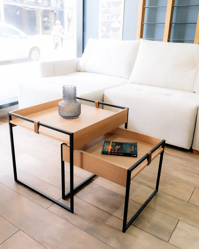 Conjunto Mesa de Centro Columbia (Marrón Claro/Hierro negro) en Madera natural - Mesas de living, Uruguay | Berna home, vista 2