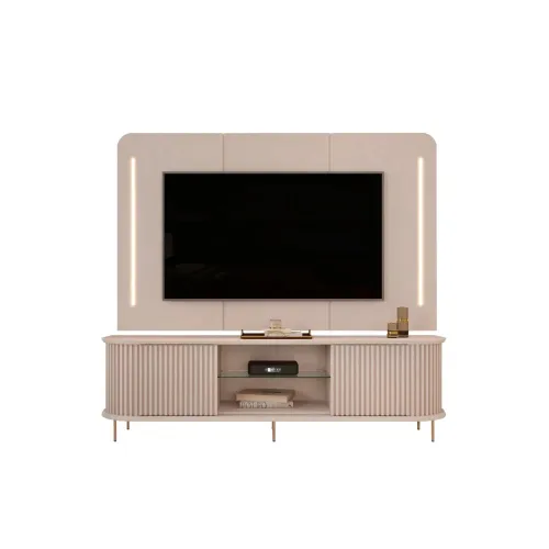 Rack con Panel Atlas Blanco en Blanco - Muebles para TV, Uruguay | Ecowood