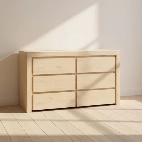 Comoda 6 Cajones Madera-acacia Natural-beige Newport en Blanco - Cómodas, Uruguay | Divino