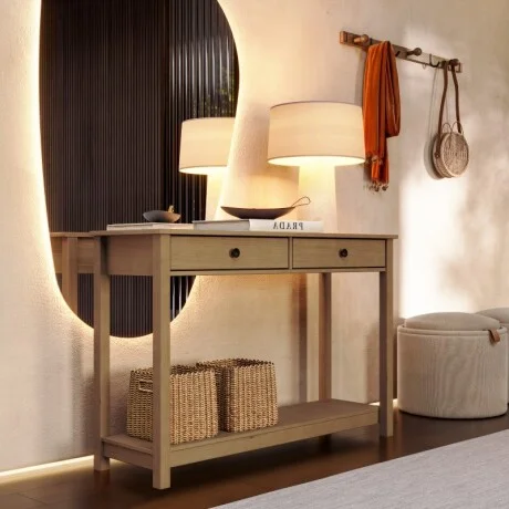 Consola 2 Cajones Essencia Freijó en Madera natural - Aparadores y recibidores, Uruguay | Aihaus