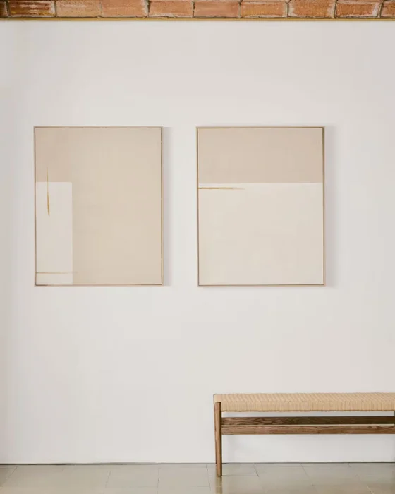 Cuadro abstracto de Salin con raya vertical de lino beige 80 x 100 cm en Beige - Decoración de pared, Uruguay | Kavehome, vista 2