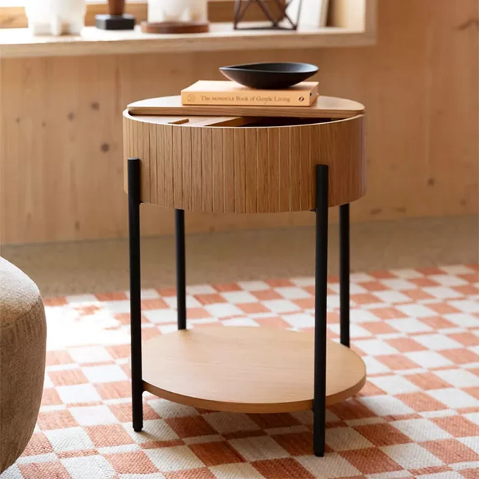 MESA AUXILIAR SLIDES BEIGE CIRCULAR en Madera natural - Mesas de comedor, Uruguay | Viasono