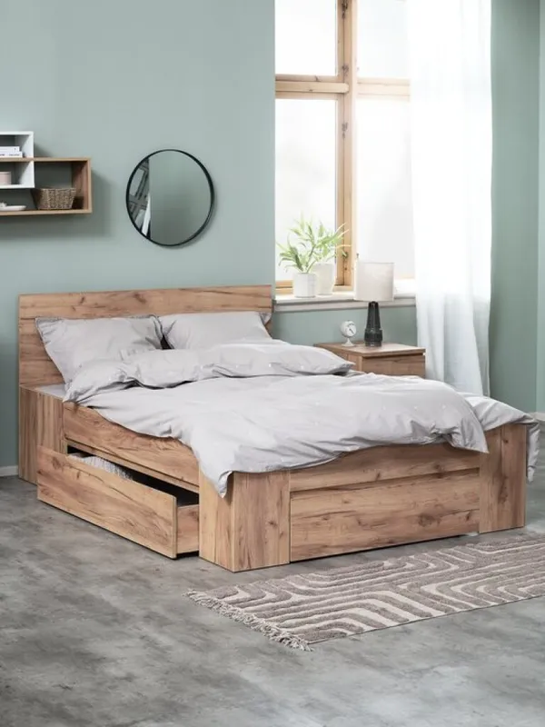 Estructura cama LIMFJORDEN 2 Plazas 140x190 3 cajones roble en Madera natural - Dormitorio, Uruguay | JYSK