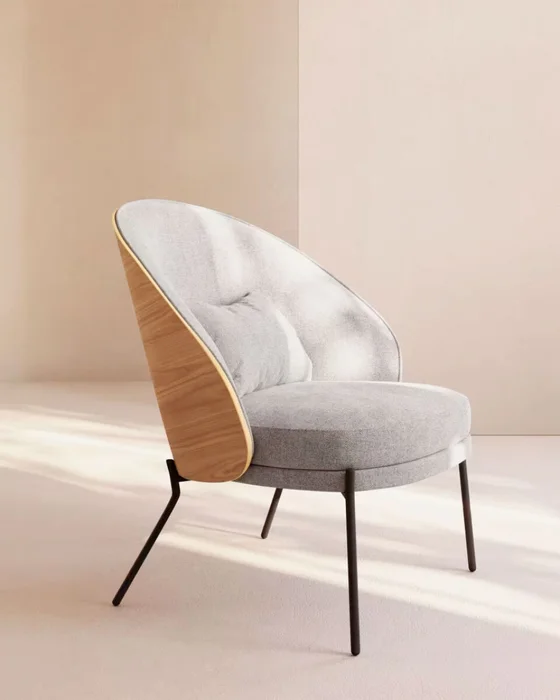 Butaca Eamy - gris claro chapado en fresno con acabado natural y metal con acabado negro en Gris - Butacas, banquetas y puffs, Uruguay | Kavehome, vista 2