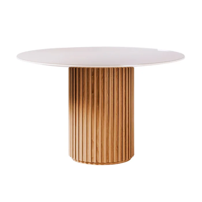 Mesa de Comedor Living - Redonda con vidrio - 120 - Off White y Canela en Blanco - Mesas de comedor, Uruguay | Nyr