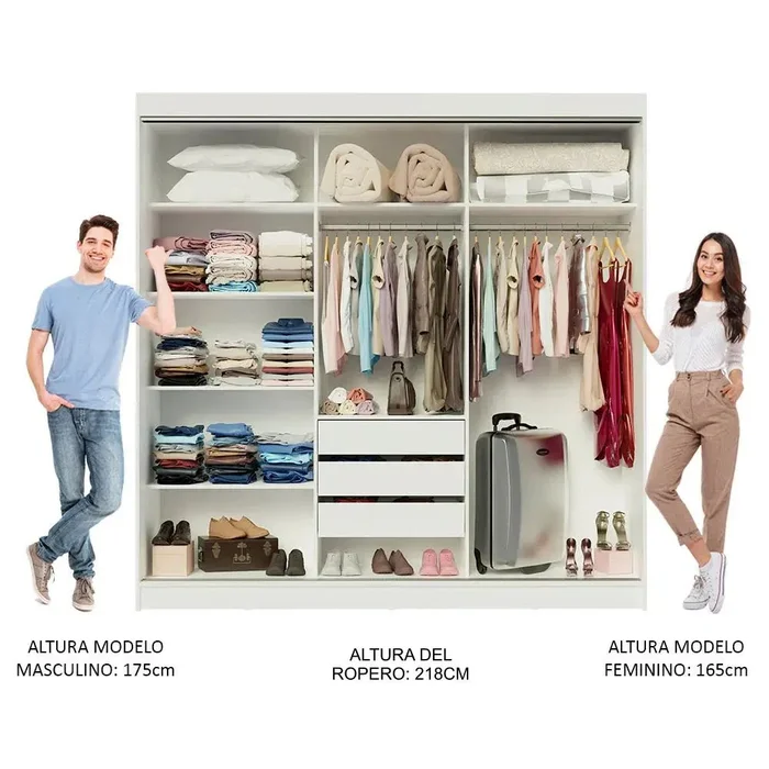 Ropero Placard Matrimonial Austin 4 Puertas Corredizas 215cm en Blanco - Roperos y placares, Uruguay | Balton, vista 27