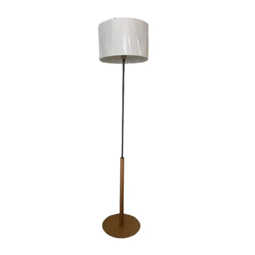 Lámpara de Pie Slim - Madera Natural / Hierro Negro / Pantalla Cilíndrica - Lámparas de pie, Uruguay | Berna home