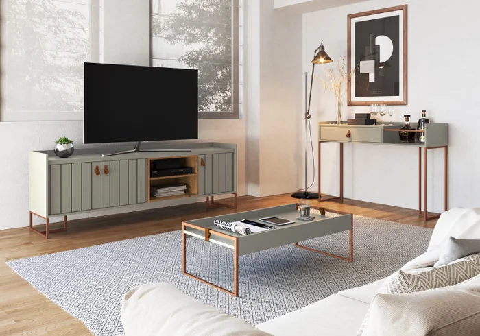 Rack Trendy Verde (Pie Dorado) 140 cm en Verde / Marrón - Muebles para TV, Uruguay | Berna Home, vista 5