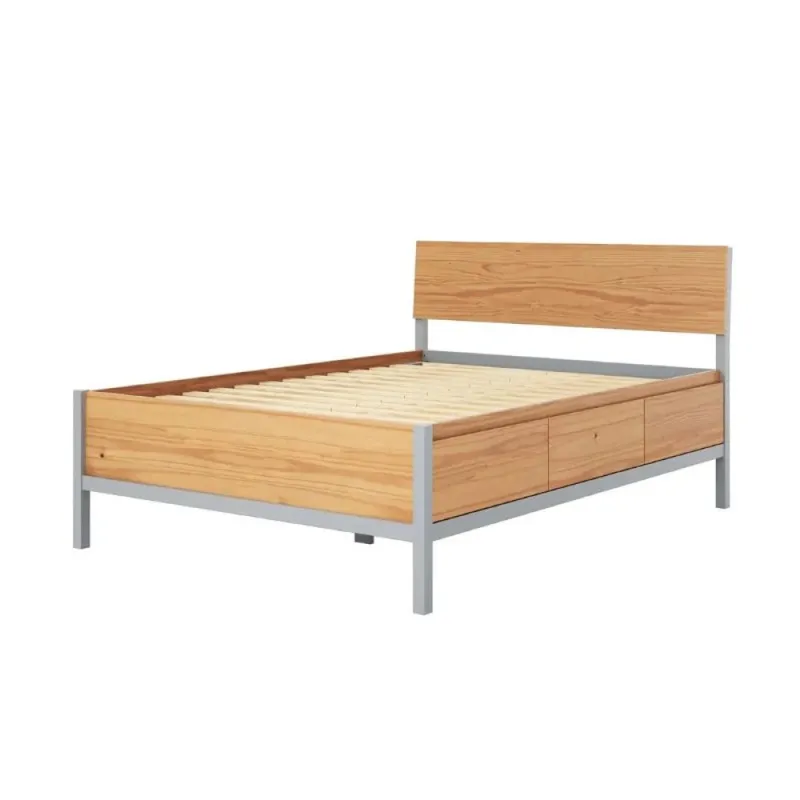 Cama 2 plazas - Madera Maciza Pino/Gris - Siena - Dormitorio, Uruguay | Ecowood