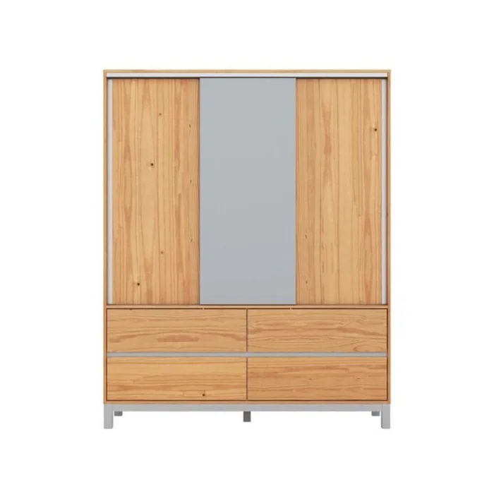 Ropero 3 Puertas Corredizas - Madera Maciza Pino/Gris - Square en Multicolor - Roperos y placares, Uruguay | Rústico Hogar, vista 3