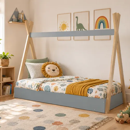 Cama Bosque Montessori 1 plaza Azul - Dormitorio, Uruguay | RM Muebles y Deco