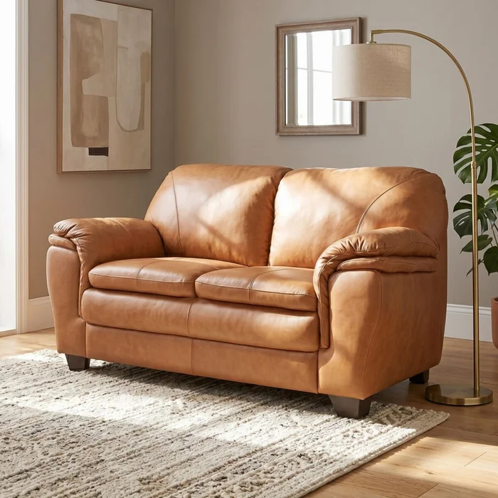 Sillón 100% Cuero - 2 Cuerpos - Monza - Camel en Marrón - Sillones y sofás, Uruguay | Rústico Hogar