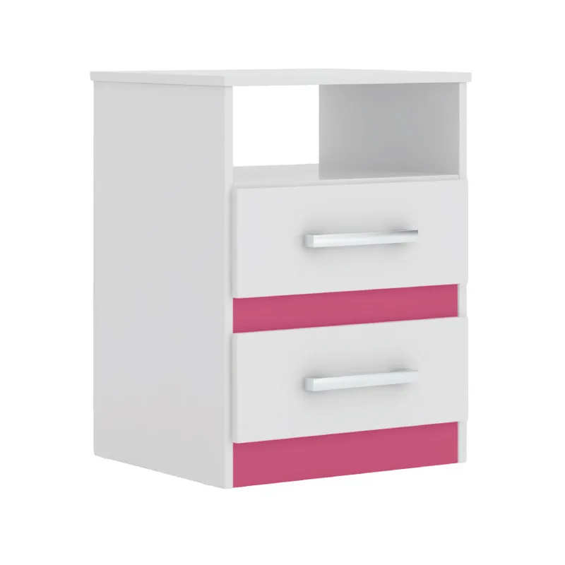 Mesa de luz 2 cajones dormitorio varios colores en Castaño/avela – Blanco/Lila – Blanco/Rosa - Sillones y sofás, Uruguay | Soy Hogar