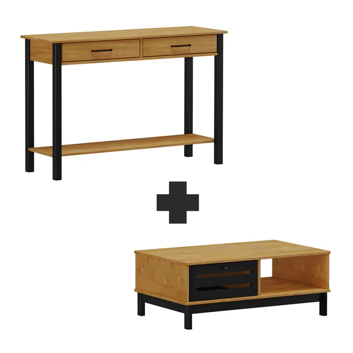 Mesa de living + Mesa de arrime 2 cajones - Linea Loft en Multicolor - Mesas de living, Uruguay | Ecowood, vista 2