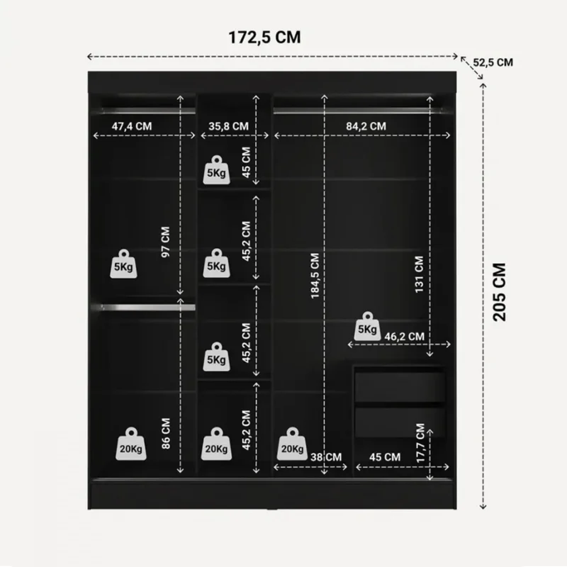 Ropero 3 Puertas Wardrobe - Negro Mate en Negro - Roperos y placares, Uruguay | Rústico Hogar, vista 5