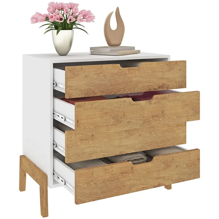 Cómoda Cajonera 4 Cajones Rieles telescópicos Combinada con Patas Madera - MDP - Linea Melilla en Blanco - Cómodas, Uruguay | Mulata, vista 3