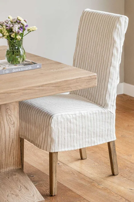 FUNDA SILLA AÑO 50 - LINO ALTO GRAMAJE RAYADO OFF WHITE en Blanco - Sillas, Uruguay | La Iberica