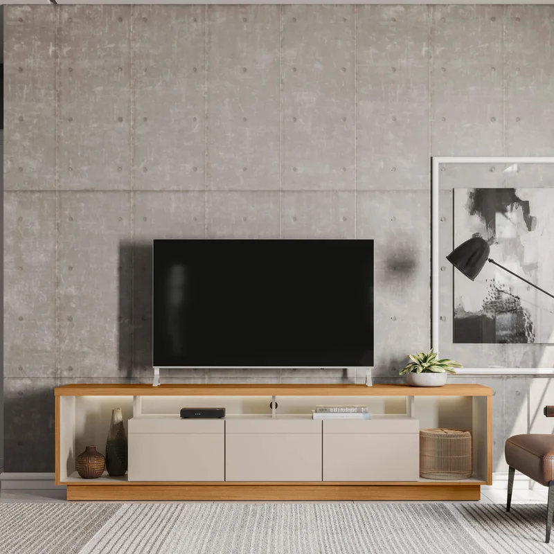 Rack tv Sala Cronos 220cm con tira Led MDF/MDP en Madera natural - Muebles para TV, Uruguay | Balton, vista 7