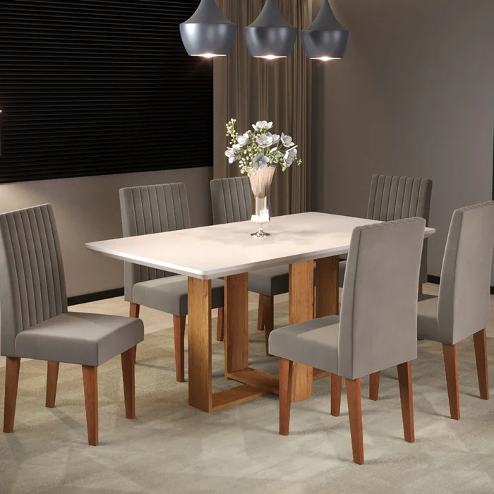Juego De Comedor 6 Sillas Tapizadas Mesa Moderna Paladium en MIEL GRAFITO OF WHITE - Mesas de comedor, Uruguay | Soy Hogar, vista 2