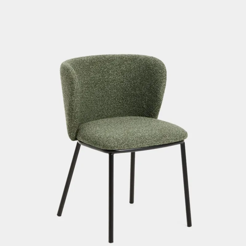Silla Ciselia chenilla gruesa verde oscuro y patas de acero acabado negro en Verde - Sillas, Uruguay | Kavehome