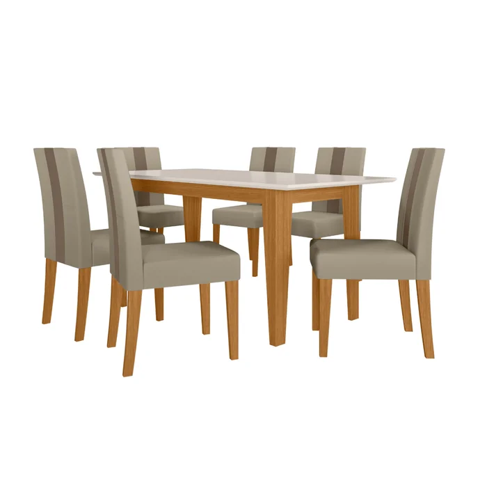 Juego de comedor Liz 6 sillas - Moderna Hogar en Estructura Freijo UV / Tapa Off White / Sillas Beige - Mesas de comedor, Uruguay | Moderna Hogar, vista 2