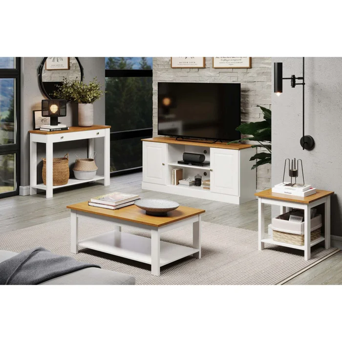 Mesa De Living Lateral - Arrime Madera Blanco Agata Bco/nat en Multicolor - Mesas de living, Uruguay | Divino, vista 3