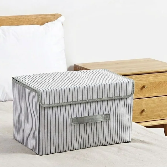 Caja de almacenamiento de tela con tapa en Gris - Canastos, Uruguay | Buho Store
