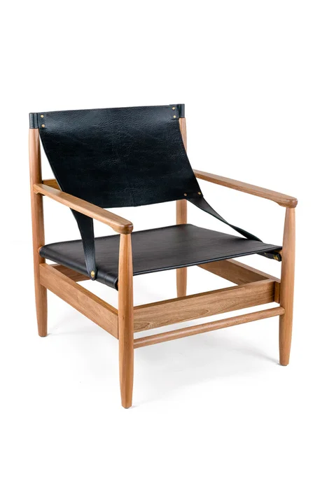 POLTRONA MONTANA IN NATURA Y CUERO NEGRO 75X74X88H CM - Butacas, banquetas y puffs, Uruguay | Vinibel