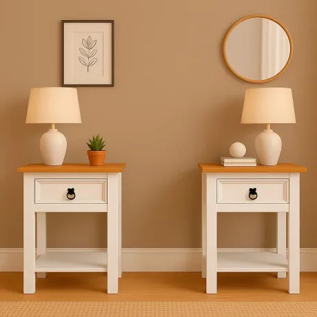 Promo 2 Mesa de Luz 1 Cajón Línea Naturale - BLANCO en Blanco - Mesas de luz, Uruguay | La Cueva Muebles