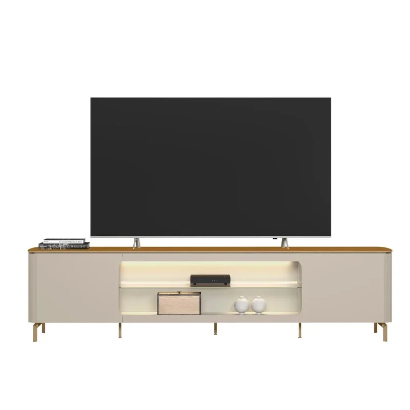 Rack para tv Santorini 240cm curvo con Led - Patas en metal en Blanco - Muebles para TV, Uruguay | Balton, vista 11