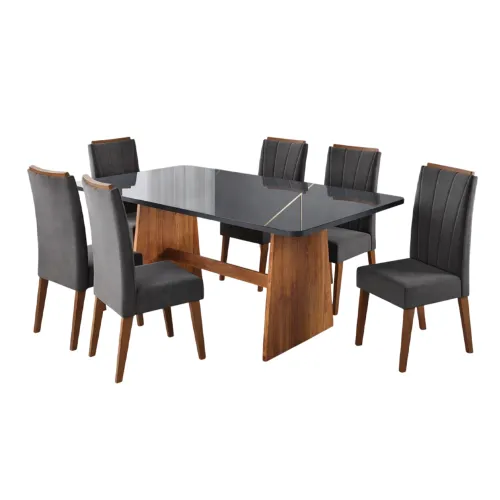 Comedor Elegante 6 Sillas Tapizadas 100% Mdp en MIEL/GRAFITO - Mesas de comedor, Uruguay | Soy Hogar