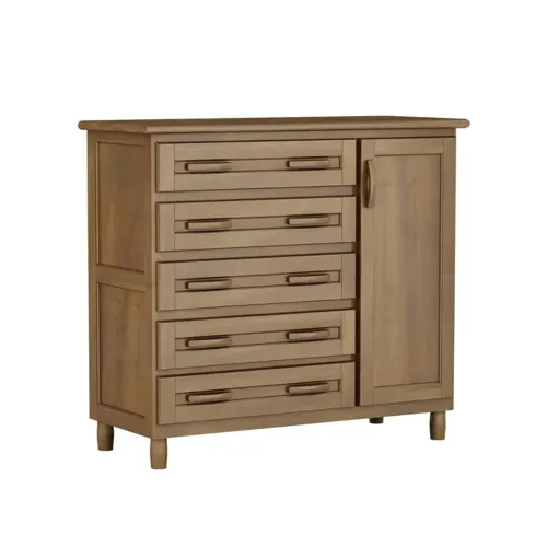 Comoda Zapatera 5 Cajones 1 Puerta 100% Madera en Madera natural - Cómodas, Uruguay | Lais Muebles