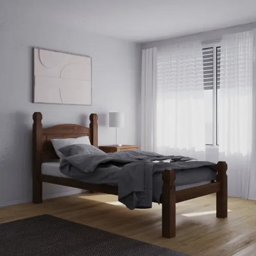 Cama 1 Plaza Madera Maciza Linea Mexicana - Oscuro en Marrón - Dormitorio, Uruguay | Rústico Hogar
