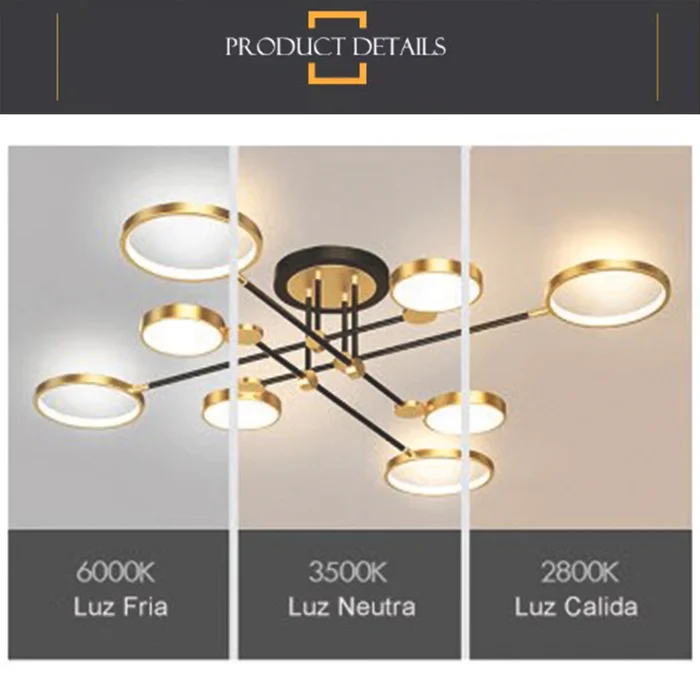 Luminaria techo led 6 aros 60W dorado en Dorado - Lámparas colgantes, Uruguay | Decotech, vista 4