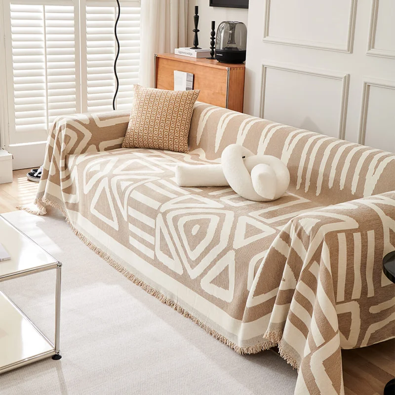 Manta sillón y cama triángulos 180x300cm - caqui en Caqui - Textiles, Uruguay | Buho Store, vista 3
