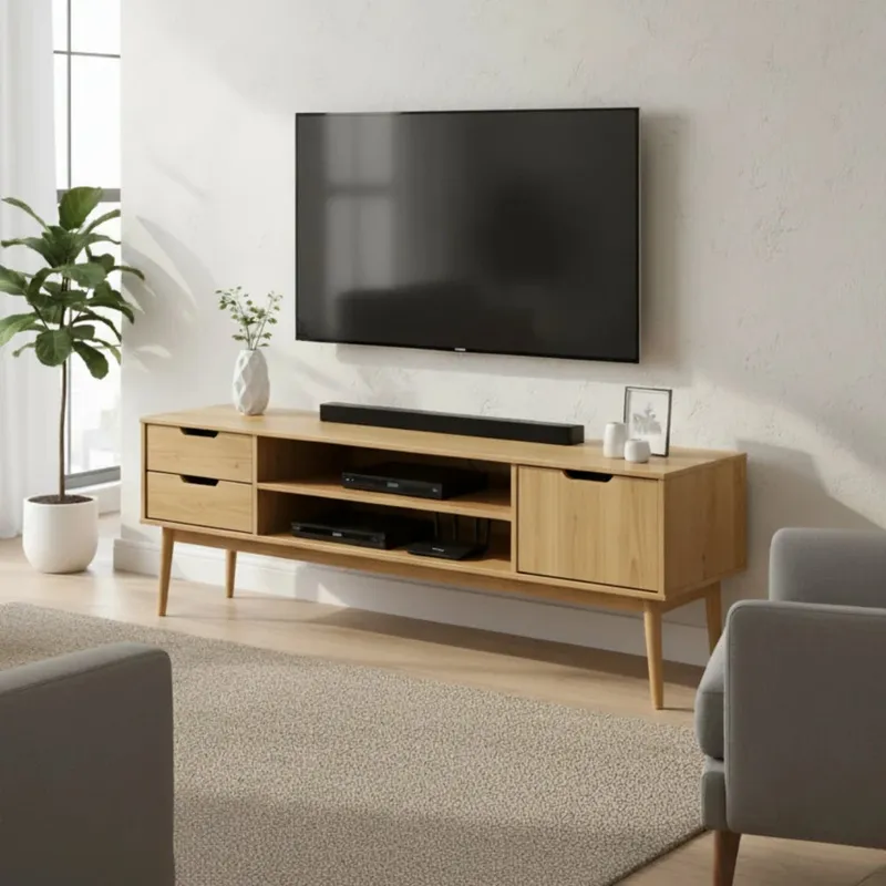 Rack Línea Praga - Roble en Madera natural - Muebles para TV, Uruguay | Ecowood