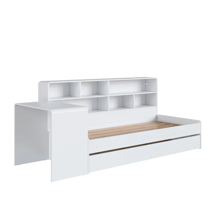 Cama Dafne – Con Escritorio, Marinera y Estantería en Blanco - Dormitorio, Uruguay | RM Muebles y Deco, vista 4