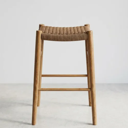 Banqueta de barra sin respaldo en teca y fibra en Madera natural - Butacas, banquetas y puffs, Uruguay | Entrecasa