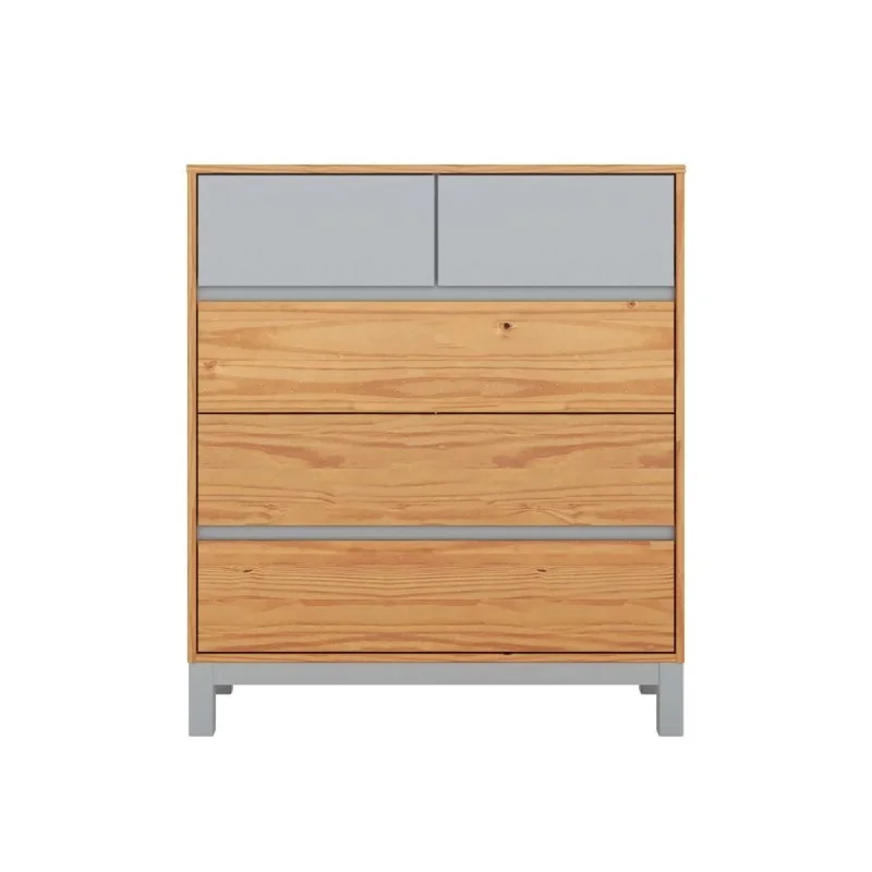 Cómoda 5 Cajones - Madera Maciza Pino/Gris - Square en Multicolor - Cómodas, Uruguay | Rústico Hogar, vista 3