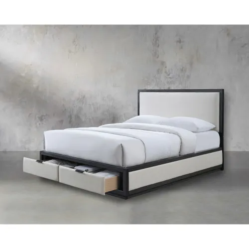 Cama Queen Madera-y-tela Negro Columbus en NEG/BEIG - Dormitorio, Uruguay | Divino