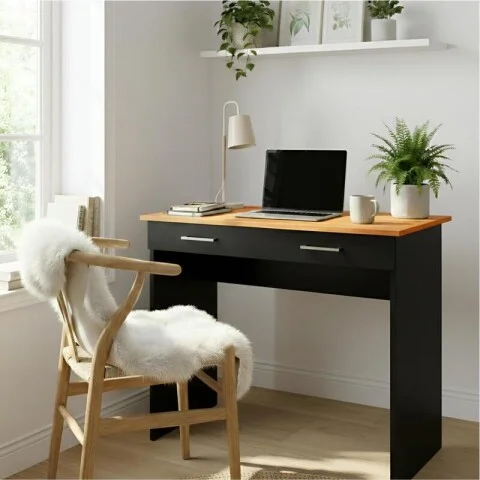 Escritorio Juvenil Mesa De PC 90cm Con Cajón Negro / Cinamomo en Negro - Escritorios y sillas de escritorio, Uruguay | Mulata