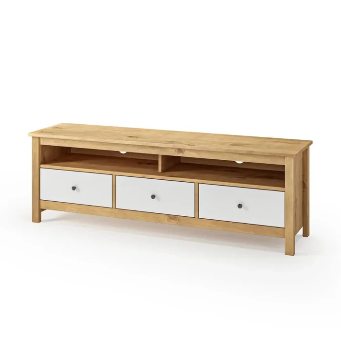 Rack TV 3 Cajones Madera Natural - Mari - Blanco en Blanco - Muebles para TV, Uruguay | Rústico Hogar, vista 2