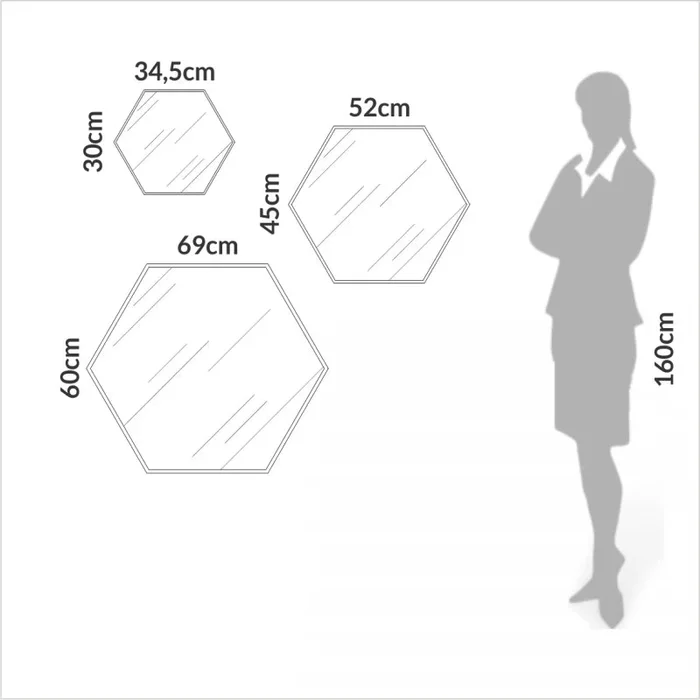 Kit de espejos decorativos hexagonales 60cm, 45cm y 30cm Bordes Blancos en Gris - Espejos, Uruguay | Balton, vista 7