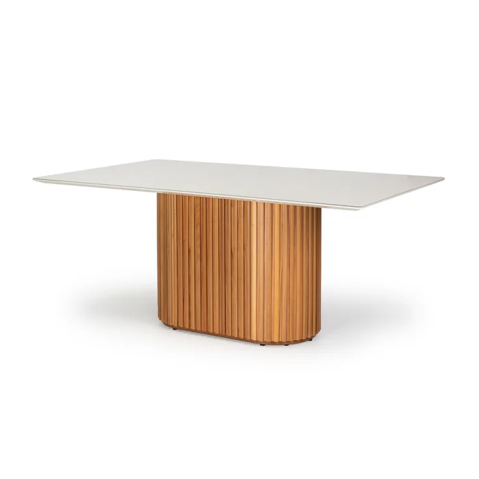 Mesa de comedor Living - Con vidrio - 180 - Off White y Canela en Blanco - Mesas de comedor, Uruguay | Nyr