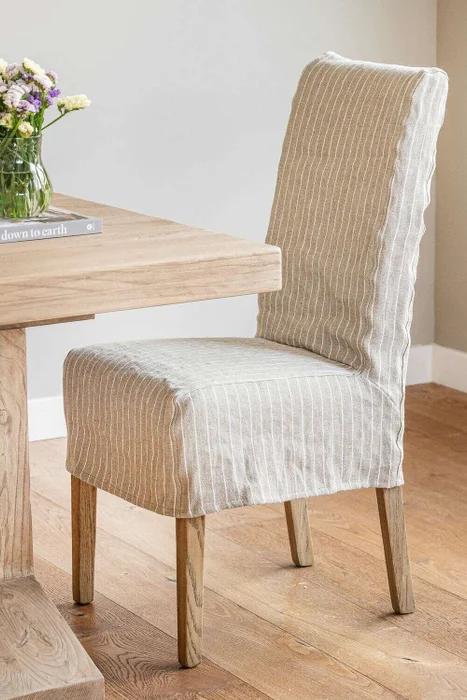 FUNDA SILLA AÑO 50 - LINO ALTO GRAMAJE RAYADO BEIGE en Multicolor - Sillas, Uruguay | La Iberica