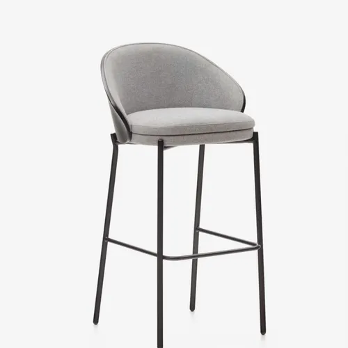 Taburete Eamy - gris claro chapado en fresno con acabado negro y metal negro altura 77 cm en Negro - Butacas, banquetas y puffs, Uruguay | Kavehome