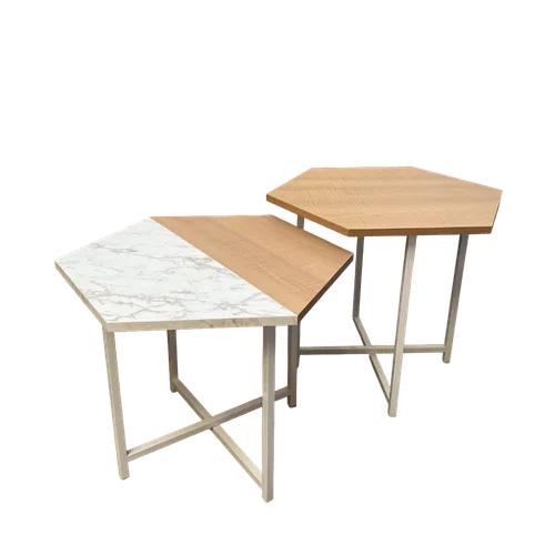Mesa de Centro Idea (Marrón Claro/Mármol Blanco y Hierro Blanco) - Mesas de living, Uruguay | Berna home