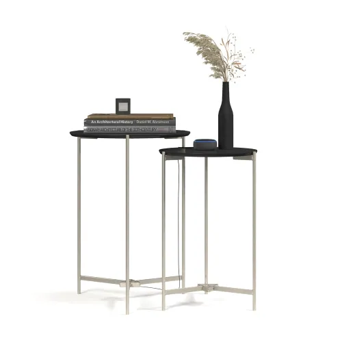 Conjunto Mesas Laterales Redondas Patas De Hierro Tapa Mdp Negro - Mesas de living, Uruguay | Lais Muebles