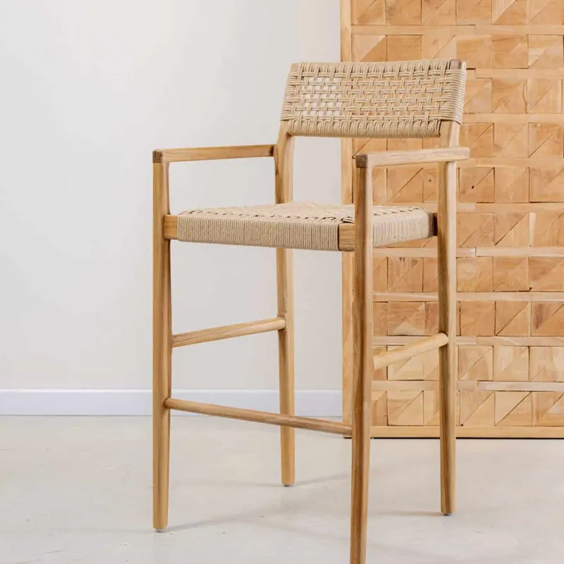 Banqueta en teca y fibra loom en Beige - Butacas, banquetas y puffs, Uruguay | Entrecasa